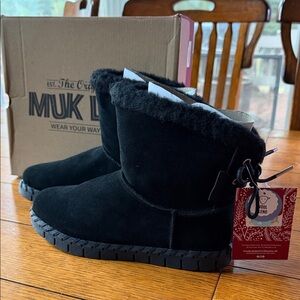 Muk Luks Black Suede Plush Ankle Boots